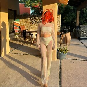 Meshki Emerson Diamente Mesh Pant and Cowl Top Set